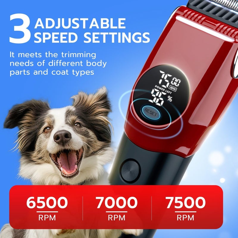 Mcbazel Dog Clippers Grooming Kit, Low Noise Rechargeable Cordless Adjustable Pet Hair Shaver Trimmers Set for Dogs, Cats and Other Pets - Red - Image 2